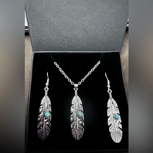 Silver Pendant Necklace & Earrings Set w/ Turquoise Accents (Style A,B,C, or D)